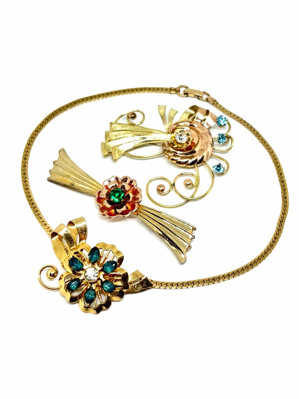 3 Antique Victorian Gold Filled Art Nouveau LARGE Floral Statement Brooch Pins